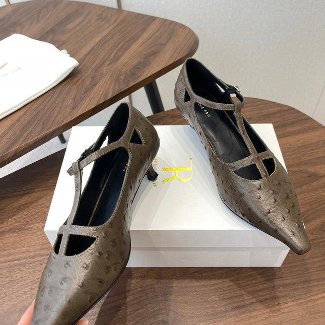 THE ROW 26S POINTED TOE T STRAP PUMPS 35MM IN BROWN CALFSKIN