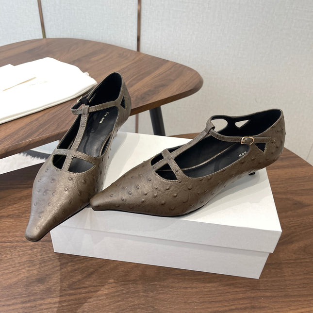 THE ROW 26S POINTED TOE T STRAP PUMPS 35MM IN BROWN CALFSKIN