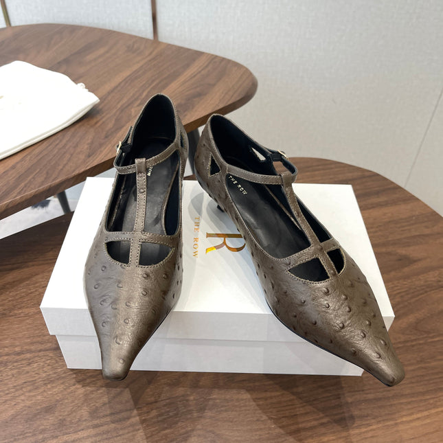 THE ROW 26S POINTED TOE T STRAP PUMPS 35MM IN BROWN CALFSKIN