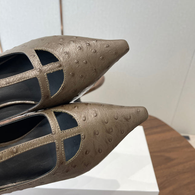 THE ROW 26S POINTED TOE T STRAP PUMPS 35MM IN BROWN CALFSKIN