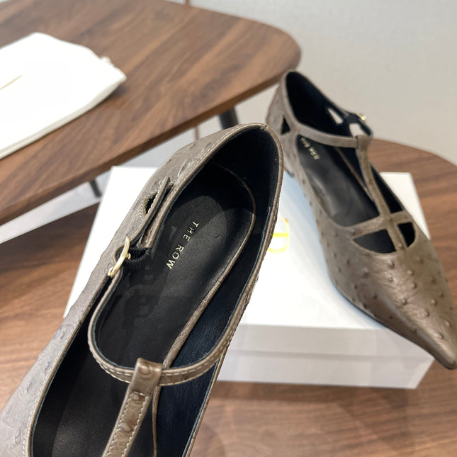 THE ROW 26S POINTED TOE T STRAP PUMPS 35MM IN BROWN CALFSKIN