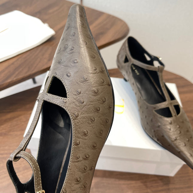THE ROW 26S POINTED TOE T STRAP PUMPS 35MM IN BROWN CALFSKIN