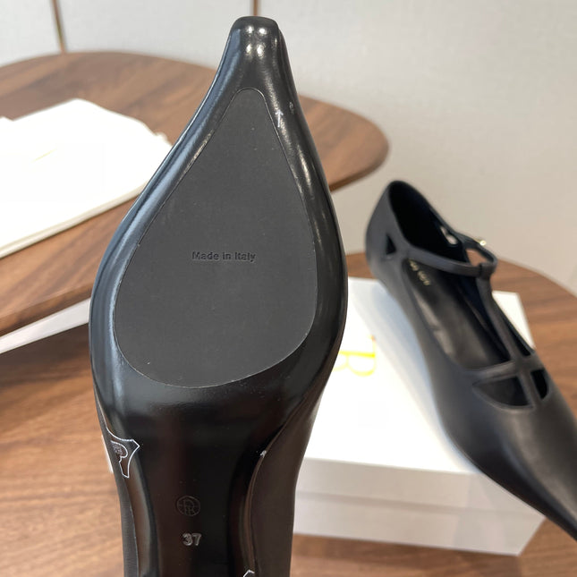 THE ROW 26S POINTED TOE T STRAP PUMPS 35MM IN BLACK CALFSKIN