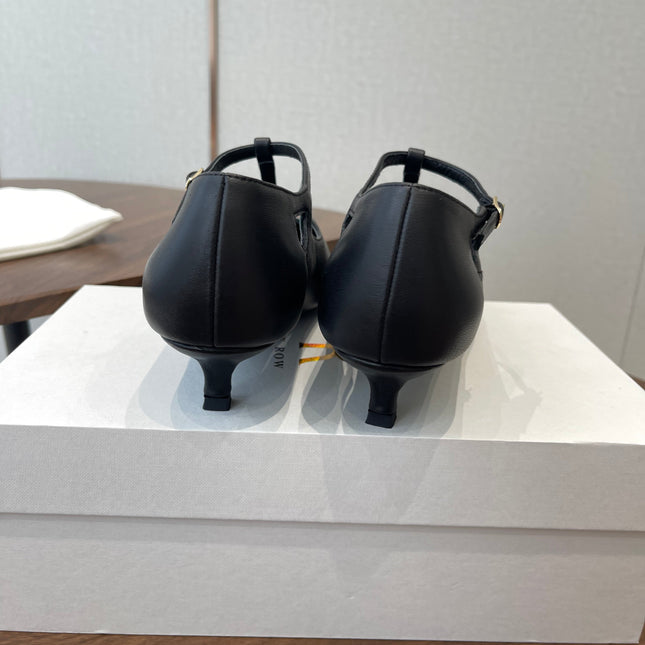 THE ROW 26S POINTED TOE T STRAP PUMPS 35MM IN BLACK CALFSKIN