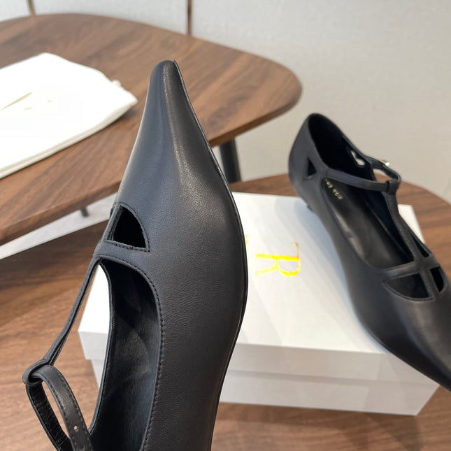 THE ROW 26S POINTED TOE T STRAP PUMPS 35MM IN BLACK CALFSKIN