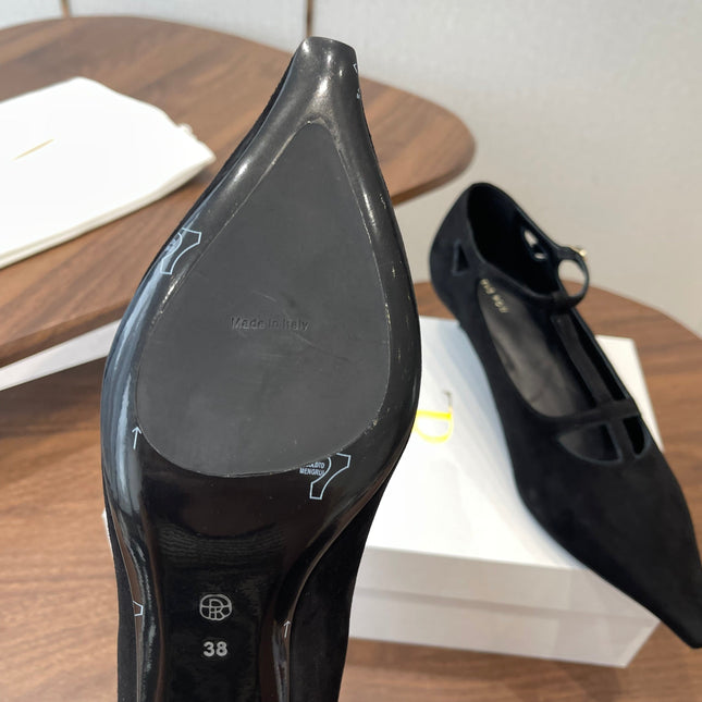 THE ROW 26S POINTED TOE T STRAP PUMPS 35MM IN BLACK SUEDE