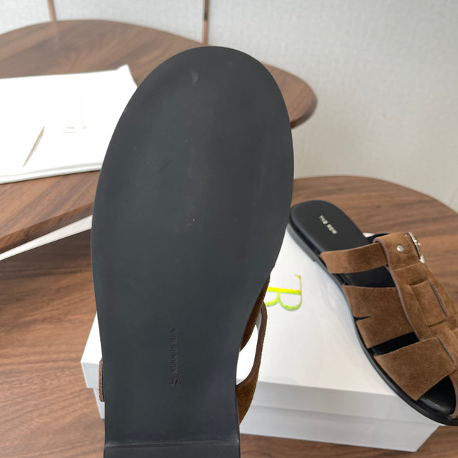THE ROW 26S GLADIATOR SLIDE SANDALS IN BROWN SUEDE