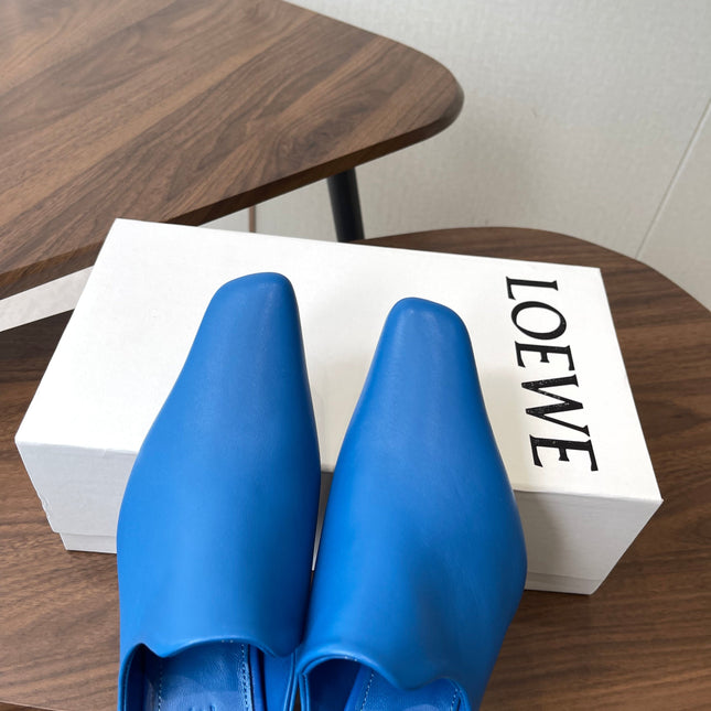 LOEWE 26S EMILY MULE 55MM IN BLUE CALFSKIN