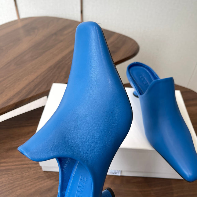 LOEWE 26S EMILY MULE 55MM IN BLUE CALFSKIN