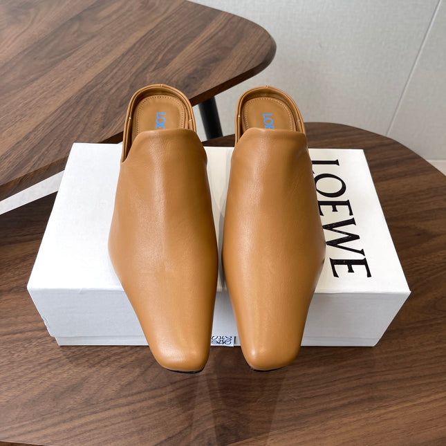 LOEWE 26S EMILY MULE 55MM IN TAN BROWN CALFSKIN