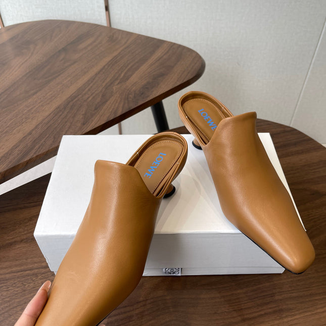 LOEWE 26S EMILY MULE 55MM IN TAN BROWN CALFSKIN