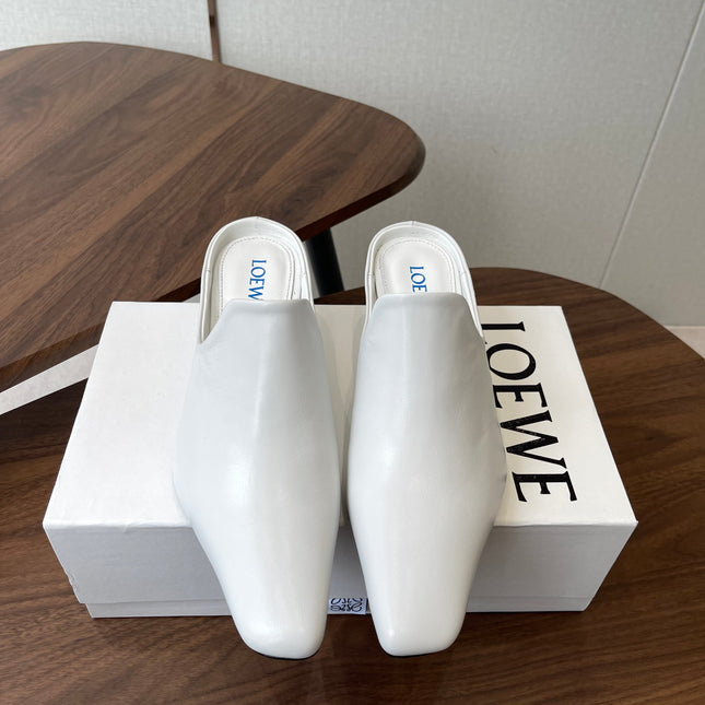 LOEWE 26S EMILY MULE 55MM IN WHITE CALFSKIN