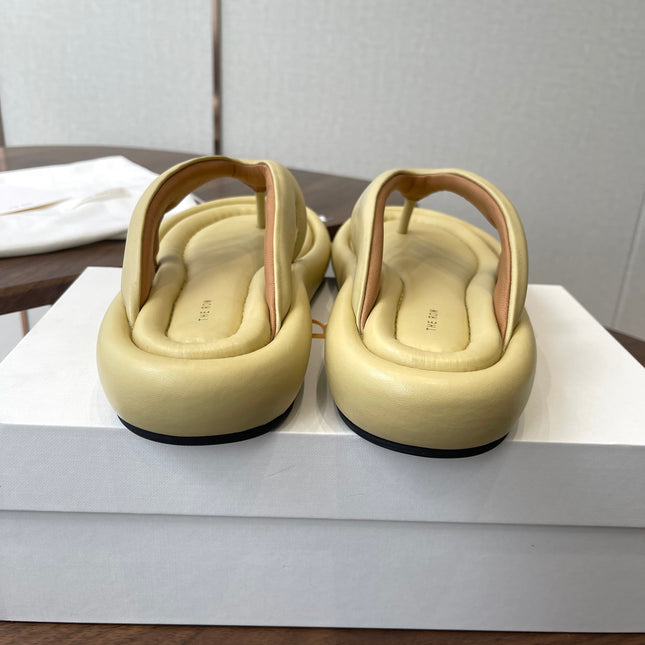 THE ROW 26S PUFFED THONG SANDALS IN BUTTER YELLOW CALFSKIN