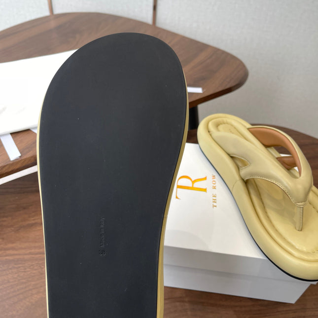THE ROW 26S PUFFED THONG SANDALS IN BUTTER YELLOW CALFSKIN