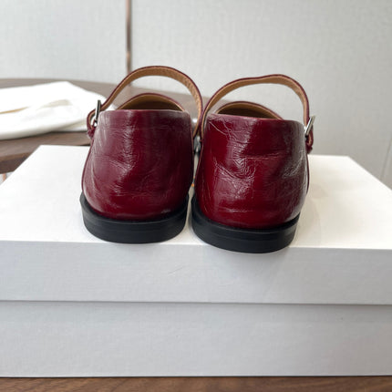 THE ROW 26S MARY JANE FLATS IN DARK RED PATENT CALFSKIN