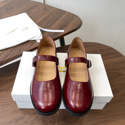 THE ROW 26S MARY JANE FLATS IN DARK RED PATENT CALFSKIN