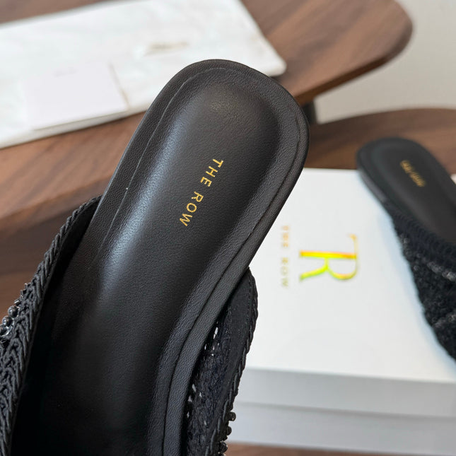 THE ROW 26S PEARL EMBELLISHED CROCHET MULE FLATS IN BLACK