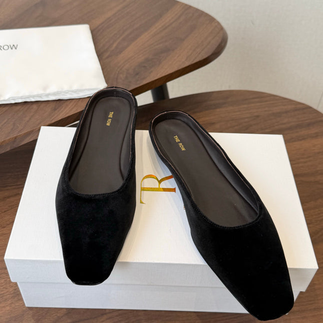 THE ROW 26S POINTED TOE MULES IN BLACK VELVET