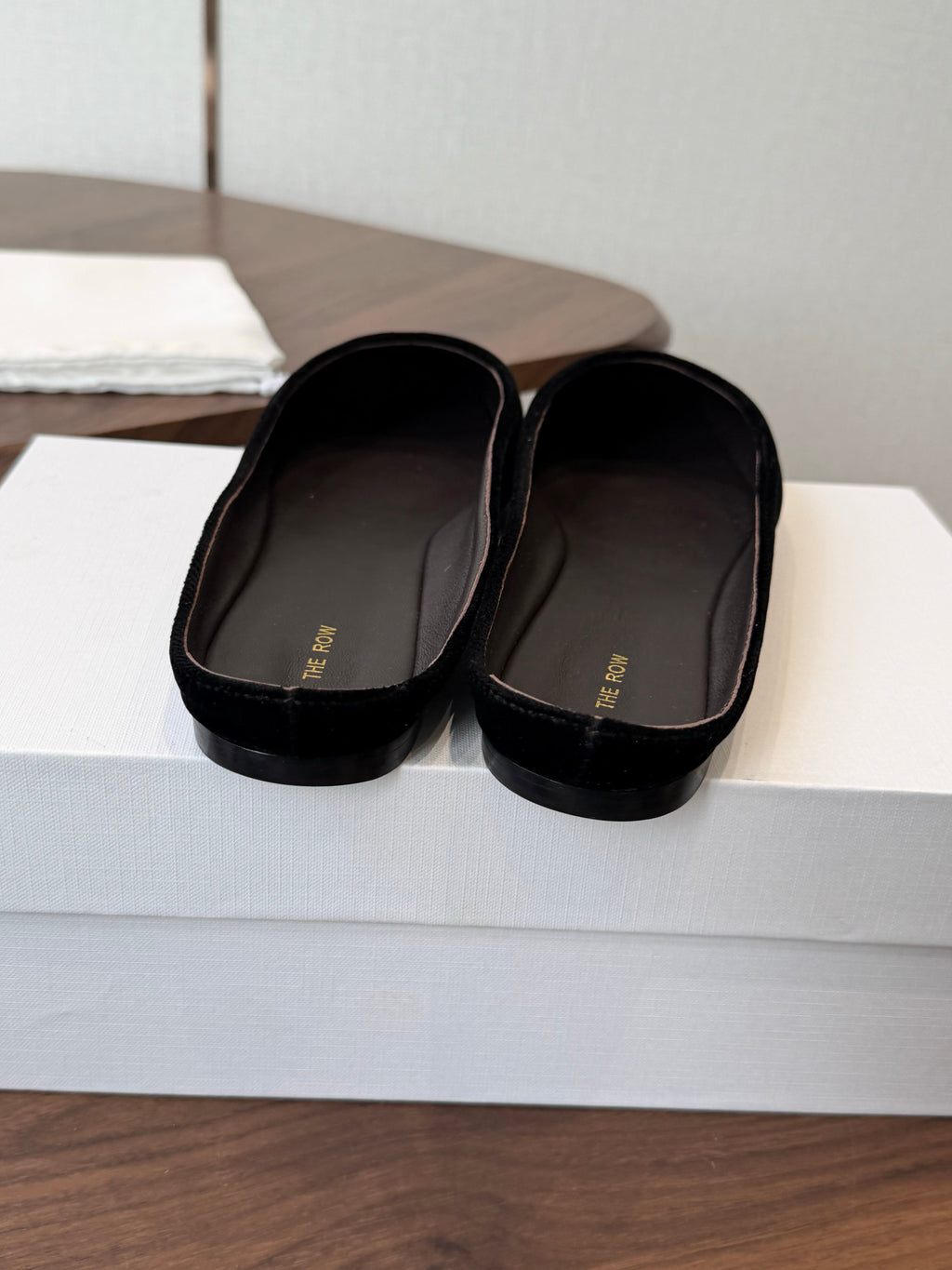 THE ROW 26S POINTED TOE MULES IN BLACK VELVET
