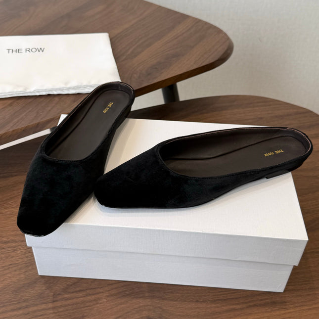 THE ROW 26S POINTED TOE MULES IN BLACK VELVET