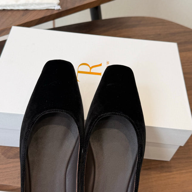 THE ROW 26S POINTED TOE MULES IN BLACK VELVET