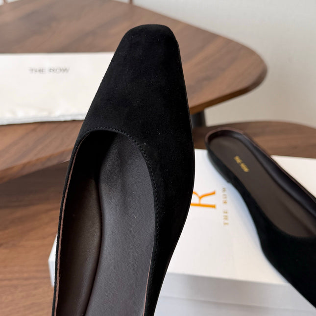 THE ROW 26S POINTED TOE MULES IN BLACK SUEDE