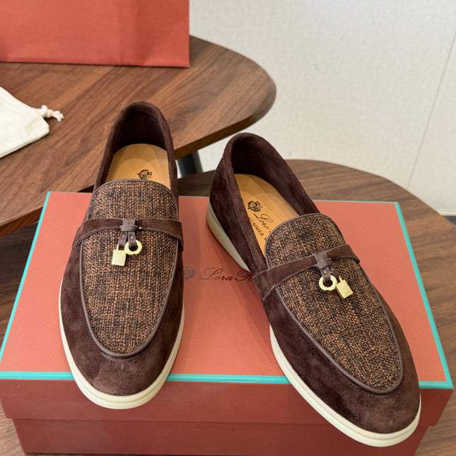 LP 26S LOAFERS IN DARK BROWN SUEDE & FABRIC GOLD HARDWARE