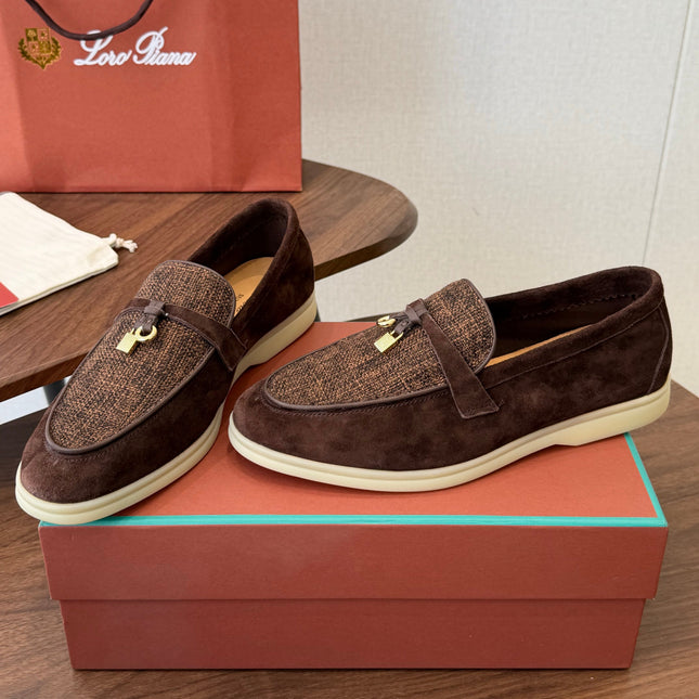LP 26S LOAFERS IN DARK BROWN SUEDE & FABRIC GOLD HARDWARE