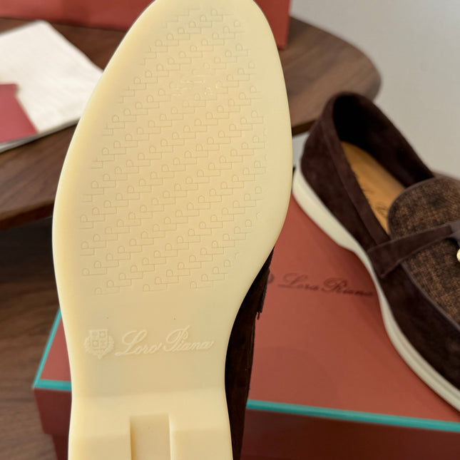 LP 26S LOAFERS IN DARK BROWN SUEDE & FABRIC GOLD HARDWARE