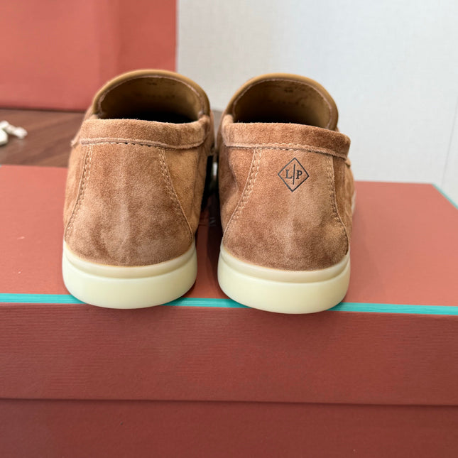 LP 26S LOAFERS IN CARAMEL BROWN SUEDE & FABRIC GOLD HARDWARE