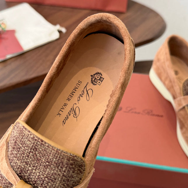 LP 26S LOAFERS IN CARAMEL BROWN SUEDE & FABRIC GOLD HARDWARE