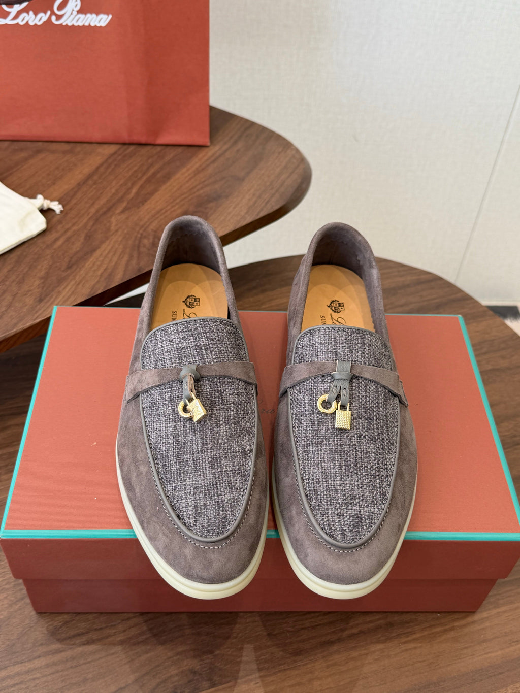 LP 26S LOAFERS IN BROWN SUEDE & FABRIC GOLD HARDWARE