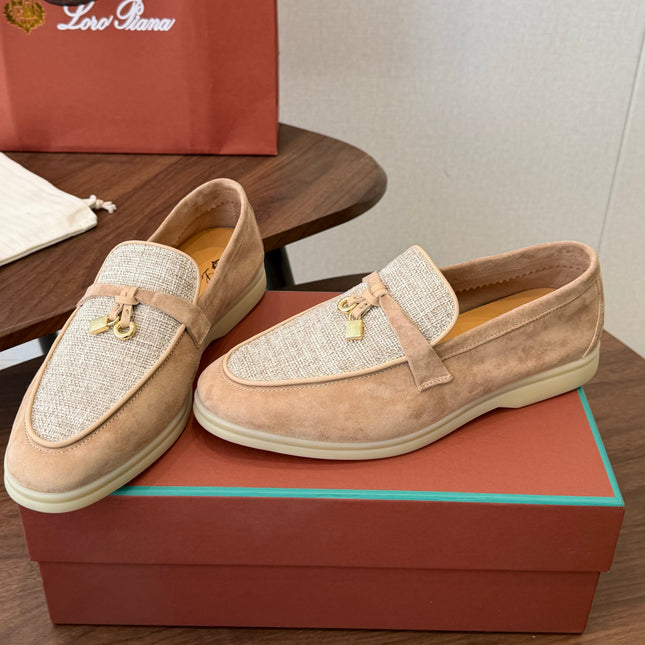 LP 26S LOAFERS IN LIGHT BROWN SUEDE & FABRIC GOLD HARDWARE