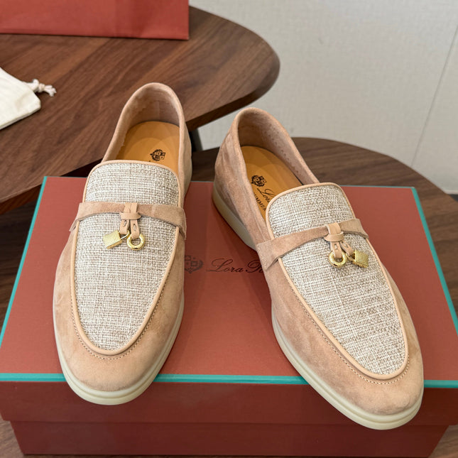 LP 26S LOAFERS IN LIGHT BROWN SUEDE & FABRIC GOLD HARDWARE