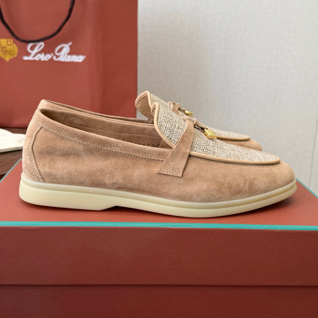 LP 26S LOAFERS IN LIGHT BROWN SUEDE & FABRIC GOLD HARDWARE