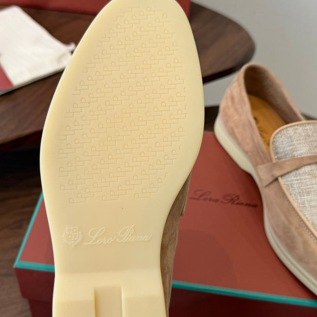 LP 26S LOAFERS IN LIGHT BROWN SUEDE & FABRIC GOLD HARDWARE