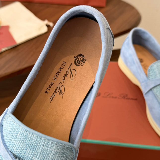 LP 26S LOAFERS IN LIGHT BLUE SUEDE & FABRIC GOLD HARDWARE