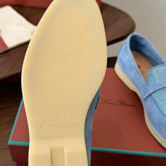 LP 26S LOAFERS IN LIGHT BLUE SUEDE & FABRIC GOLD HARDWARE