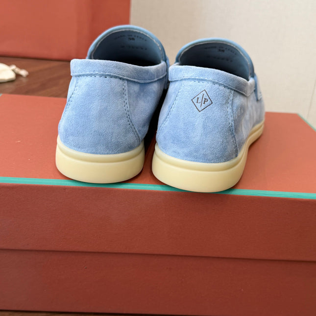 LP 26S LOAFERS IN LIGHT BLUE SUEDE & FABRIC GOLD HARDWARE