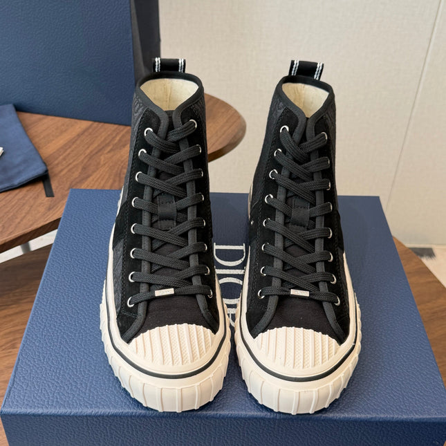 DIOR 26S HIGH-TOP SNEAKERS 30MM IN BLACK DIOR OBLIQUE CANVAS