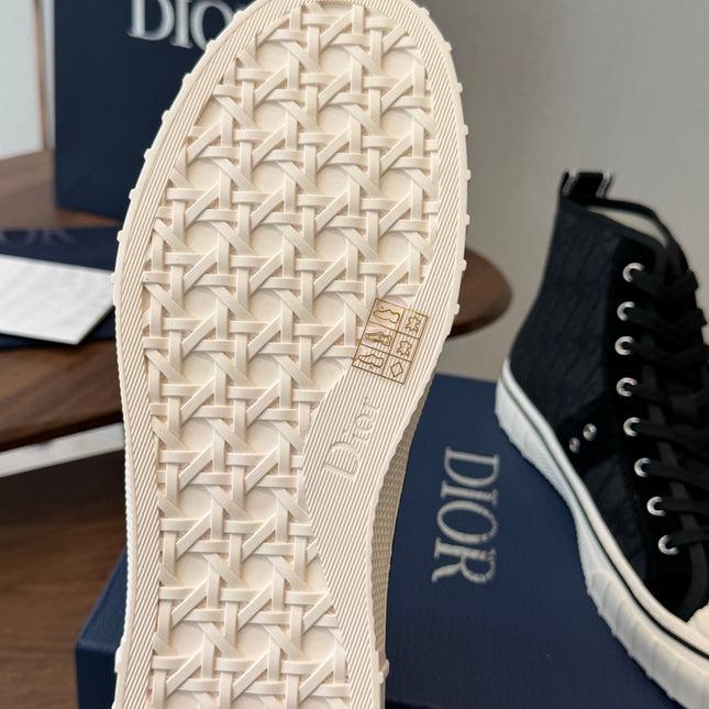 DIOR 26S HIGH-TOP SNEAKERS 30MM IN BLACK DIOR OBLIQUE CANVAS