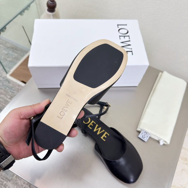 LOEWE 26S SLINGBACK FLAT PUMPS IN BLACK CALFSKIN
