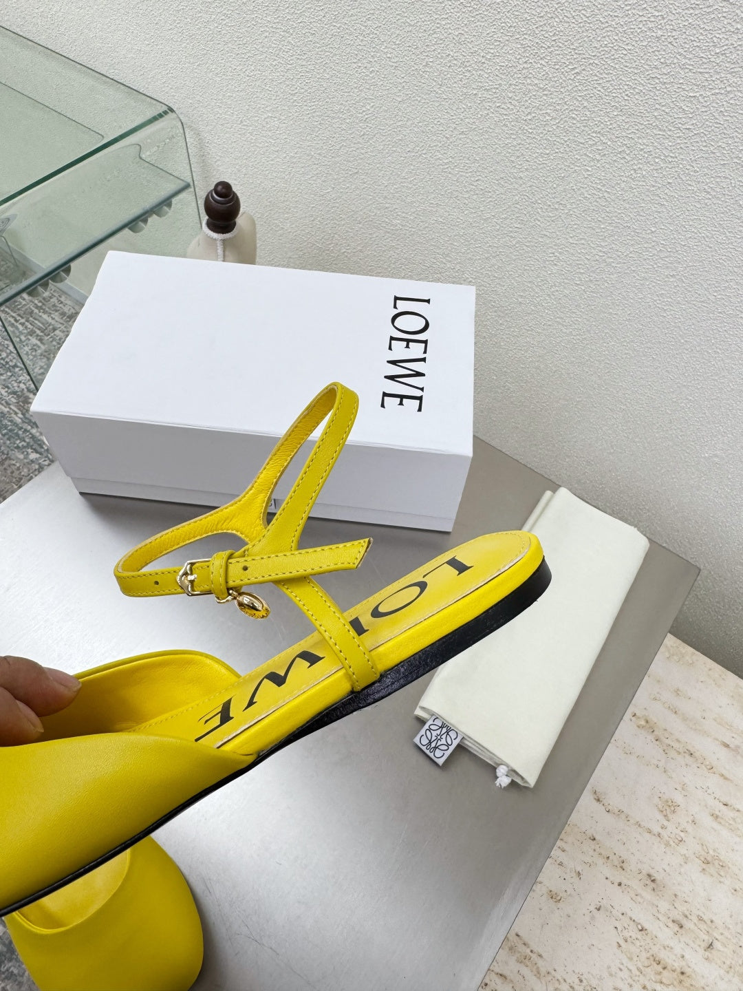 LOEWE 26S SLINGBACK FLAT PUMPS IN YELLOW CALFSKIN