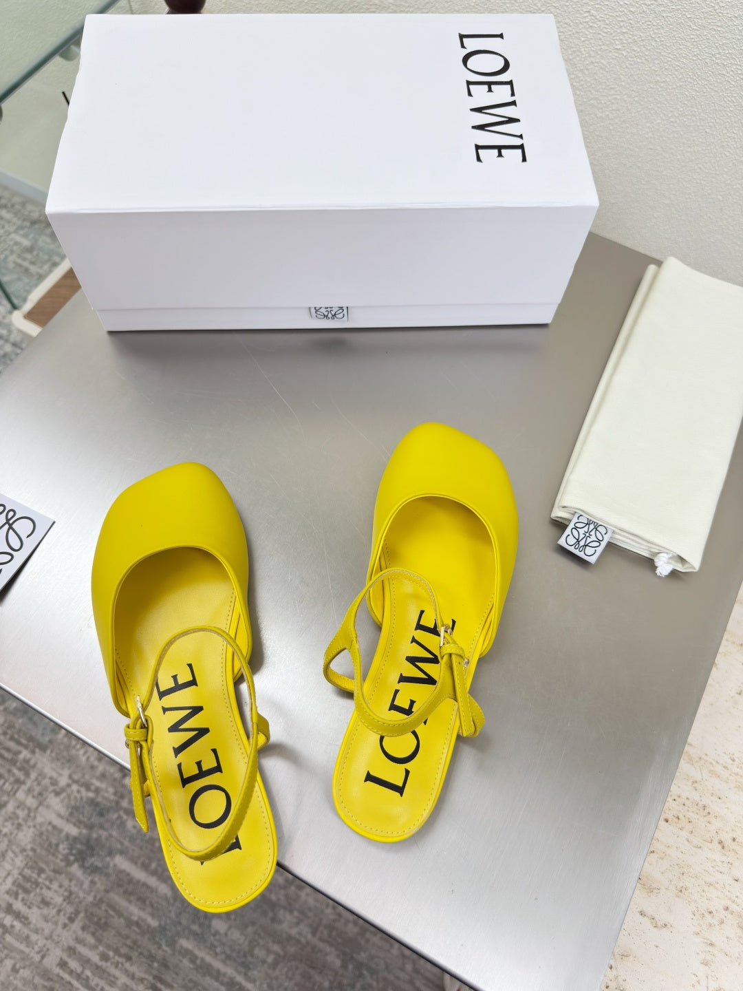 LOEWE 26S SLINGBACK FLAT PUMPS IN YELLOW CALFSKIN