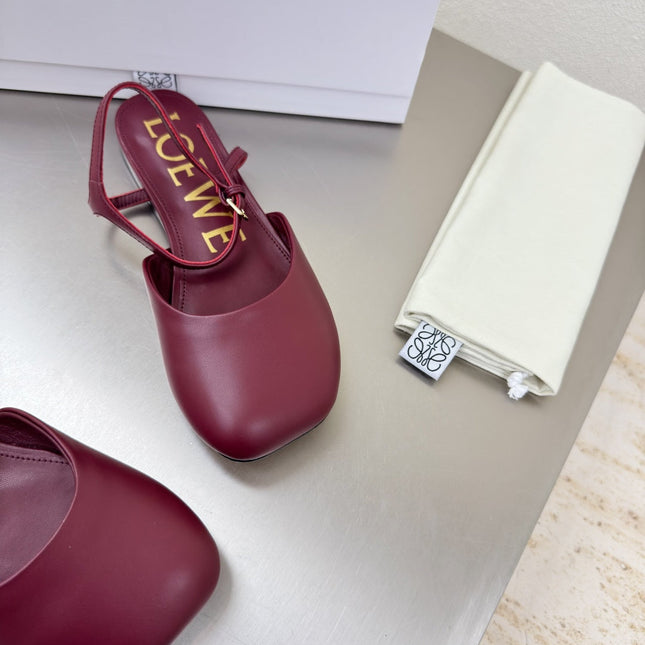 LOEWE 26S SLINGBACK FLAT PUMPS IN BURGUNDY RED CALFSKIN