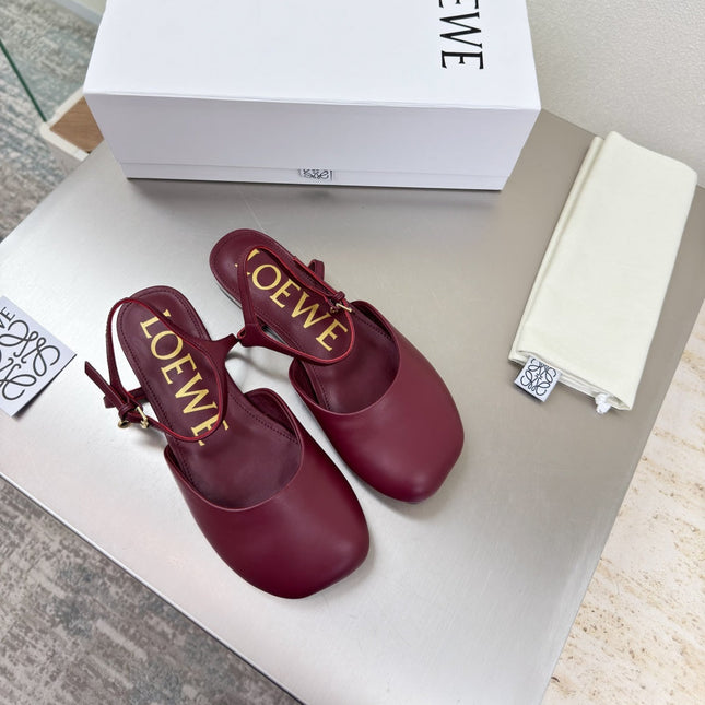 LOEWE 26S SLINGBACK FLAT PUMPS IN BURGUNDY RED CALFSKIN