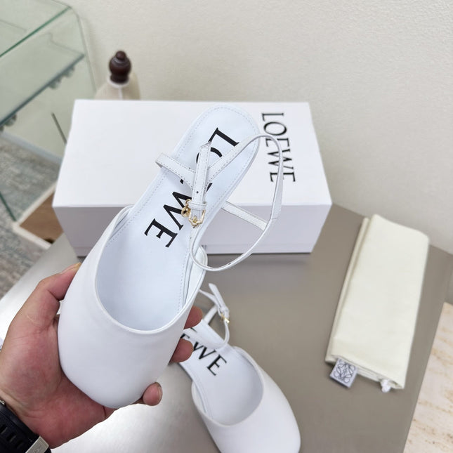 LOEWE 26S SLINGBACK FLAT PUMPS IN WHITE CALFSKIN