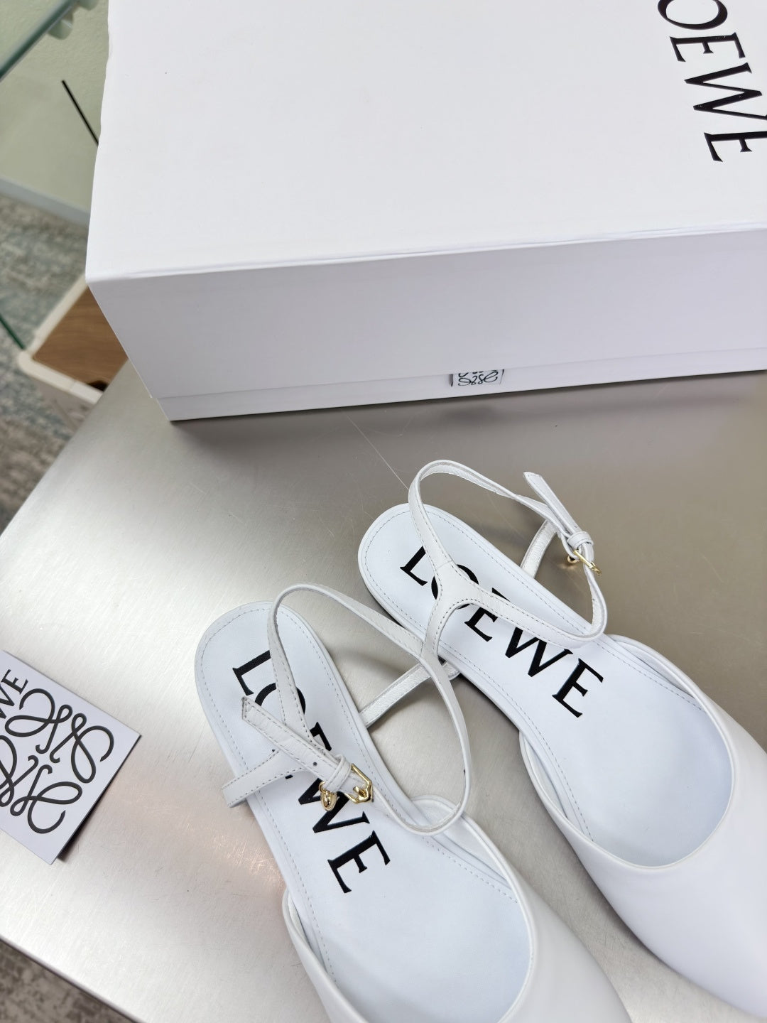 LOEWE 26S SLINGBACK FLAT PUMPS IN WHITE CALFSKIN