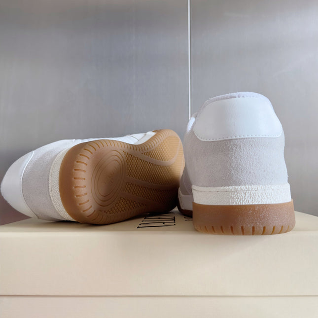 VALENTINO 25S GARAVANI FREEDOTS SNEAKERS IN BEIGE SUEDE AND WHITE LAMBSKIN