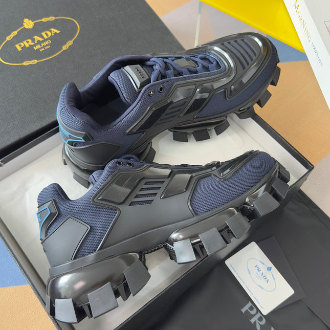 PRADA 26S CLOUDBUST THUNDER SNEAKERS 60MM IN NAVY BLUE MESH FABRIC AND TPU